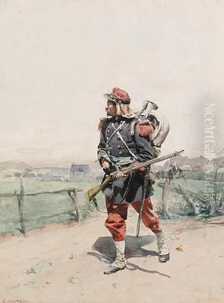 Napoleonic Soldier Oil Painting by Paul Emile Boutigny