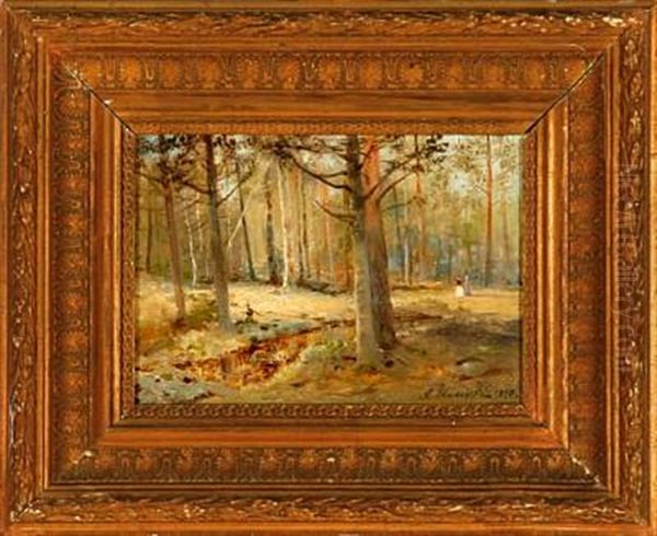 Autumn Forest With Two Promenading Ladies Oil Painting by Andrej Nikolajevich Schilder