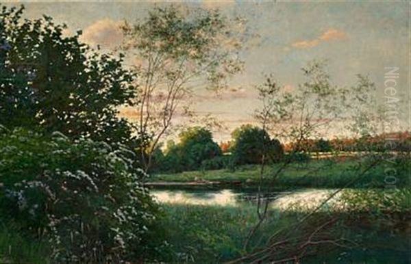 Summer Evening By The River Oil Painting by Andrej Nikolajevich Schilder