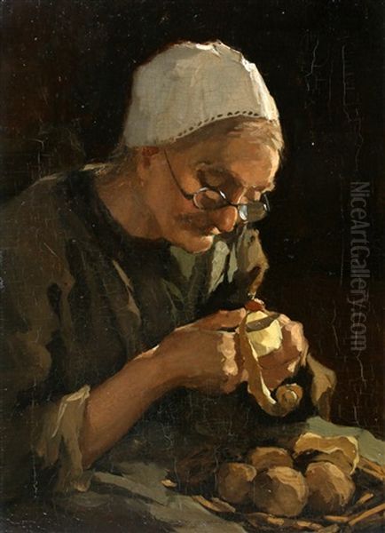 Aardappel Schillen Oil Painting by Martinus Schildt