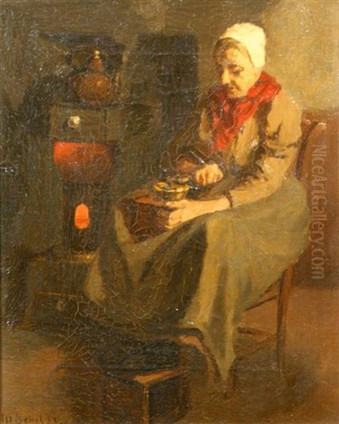 Interior With Coffee Grinder Oil Painting by Martinus Schildt