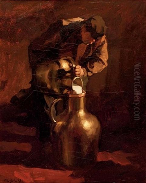 De Melkboer - The Milkman Oil Painting by Martinus Schildt