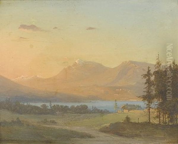 Abend Am Bergsee Oil Painting by Heinrich Schilking