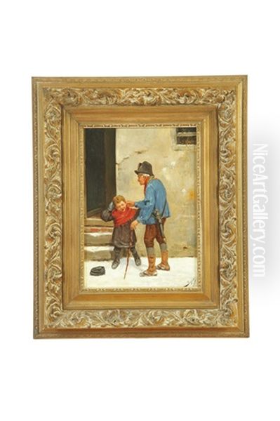 Genre Scene Oil Painting by Adolf Schill