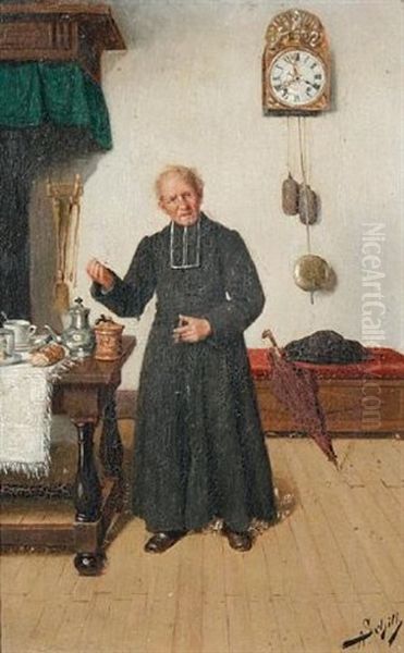 Avant Le Sermon (+ Apres Le Repas; Pair) Oil Painting by Adolf Schill