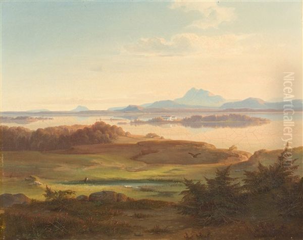 Blick Auf Den Chiemsee Oil Painting by Johann Felix Von Schiller