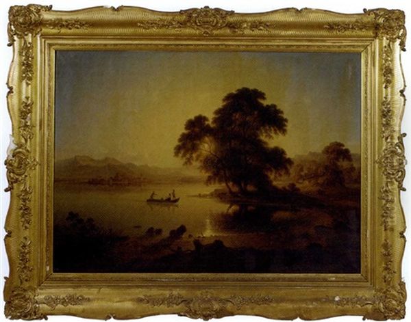 Crossing A Lake At Sunset Oil Painting by Johann Felix Von Schiller