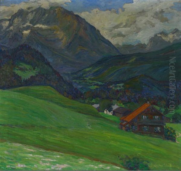 Weite Alpenlandschaft Mit Gehoft Bei Kufstein by Bertha Schilling