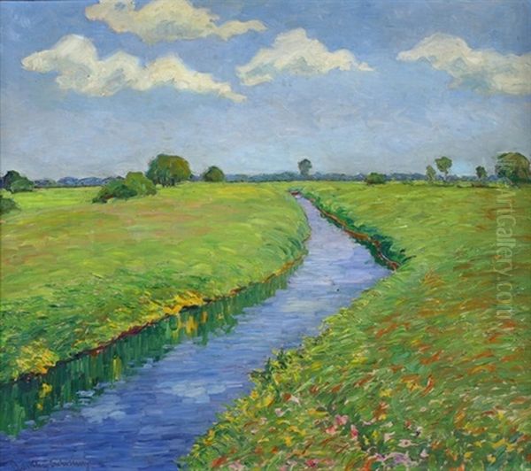 Weite Sommerlandschaft Mit Kanal Bei Fischerhude by Bertha Schilling