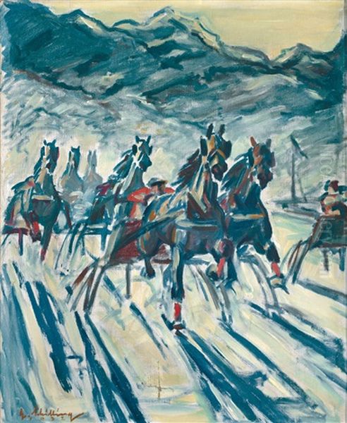 Pferdeschlittenrennen In St. Moritz (?) Oil Painting by Erich Schilling