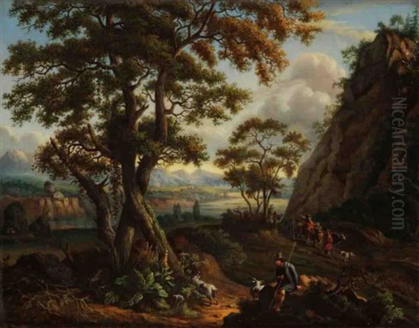 Scene Pastorale (in The Manner Of Nicolas Berchem) Oil Painting by Louis Pierre Schilt