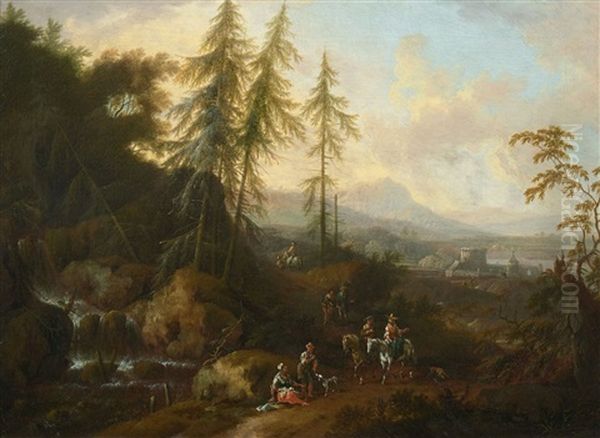 Mountainous Landscape With Travellers Oil Painting by Maximilian Joseph Schinagl