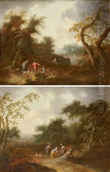 Depart Pour La Chasse (+ La Halte Des Chasseurs; 2 Works) Oil Painting by Maximilian Joseph Schinagl