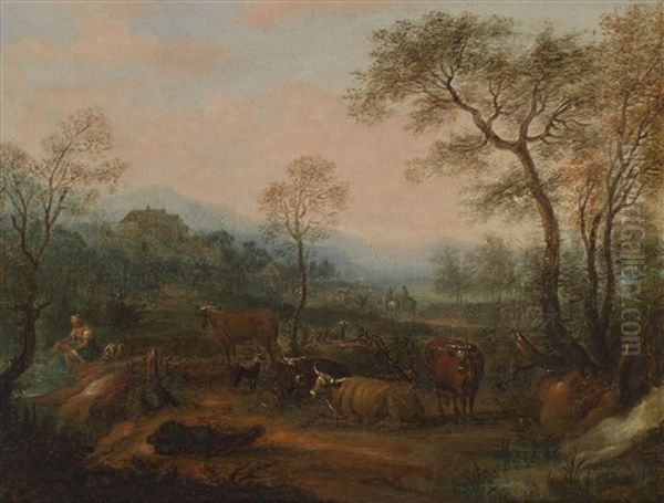 Landschaften Mit Hirtenstaffage (pair) Oil Painting by Maximilian Joseph Schinagl