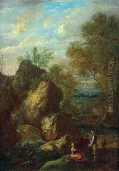 Waldlandschaften Mit Figuren (pair) Oil Painting by Maximilian Joseph Schinagl