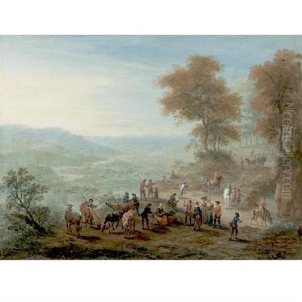 Travellers In A Landscape Oil Painting by Maximilian Joseph Schinagl