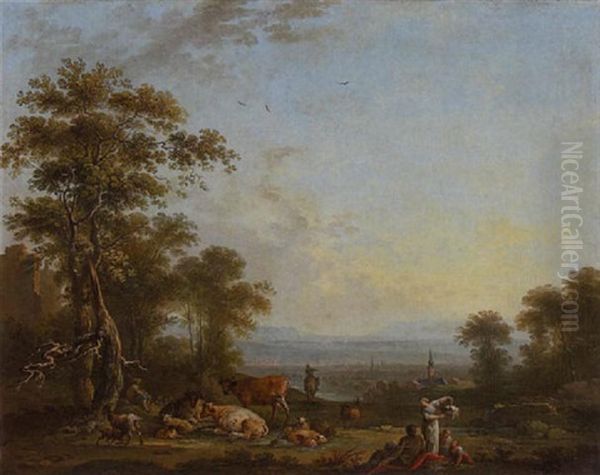 Flusslandschaft Oil Painting by Maximilian Joseph Schinagl