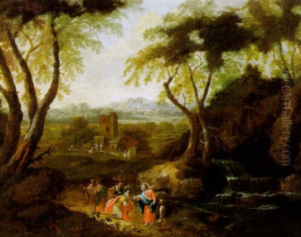 Gebirgige Waldlandschaft Mit Christus Und Dem Hauptmann Von Kapernaum Oil Painting by Maximilian Joseph Schinagl