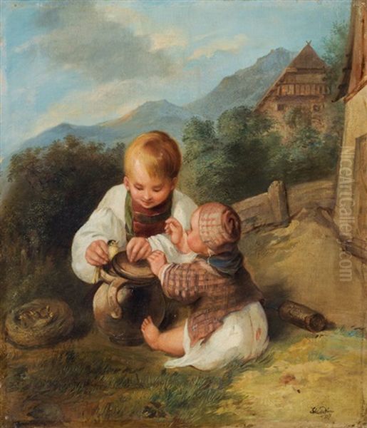 Der Kleine Vogelfanger Oil Painting by Albert Schindler