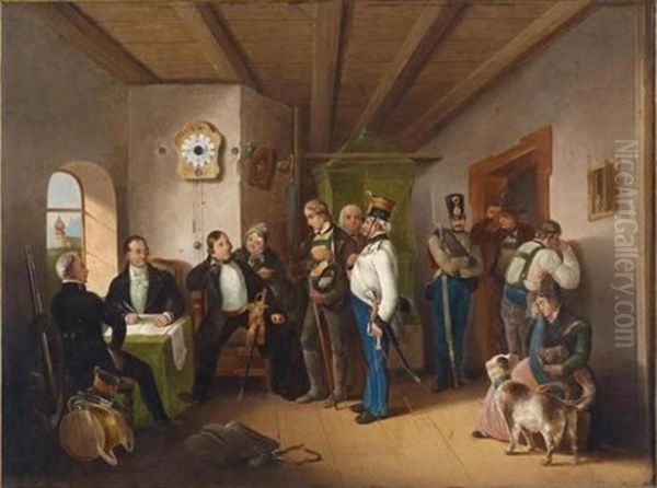 Bilderuhr Mit Musikspielwerk Die Rekrutierung Oil Painting by Carl Schindler