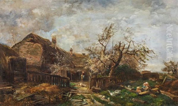 Springtime On The Farm (unterthemenau) Oil Painting by Emil Jacob Schindler