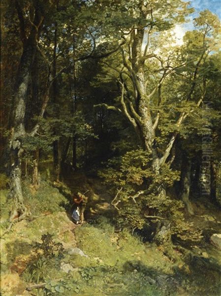 Embrace In The Forest Oil Painting by Emil Jacob Schindler