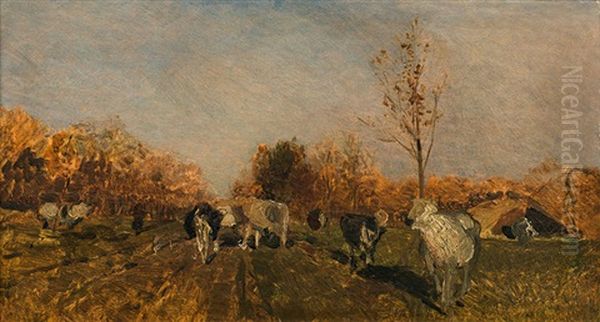 Landscape With Cattle Oil Painting by Emil Jacob Schindler