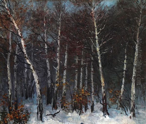 Winterlicher Birkenwald Oil Painting by Emil Jacob Schindler