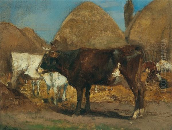 Cows Oil Painting by Emil Jacob Schindler