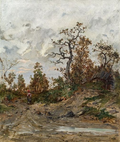 Landscape In Fall Oil Painting by Emil Jacob Schindler