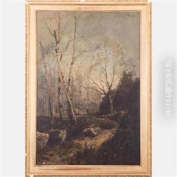 Forest Scene Oil Painting by Emil Jacob Schindler