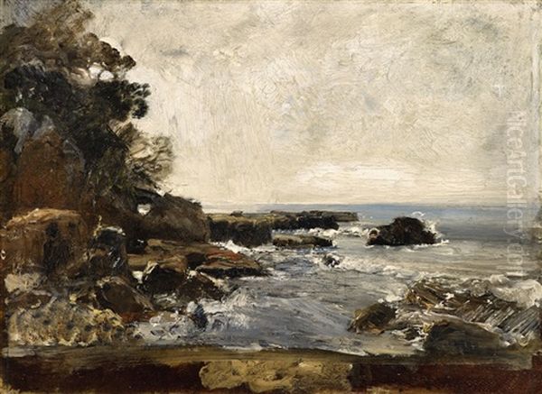 A Rocky Coastline Oil Painting by Emil Jacob Schindler