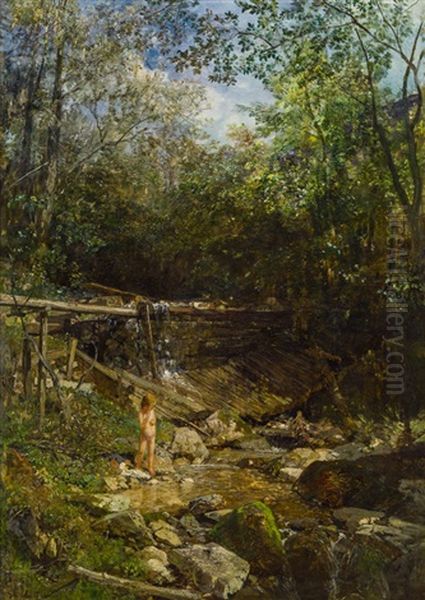 Das Schwefelbacherl Bei Goisern Oil Painting by Emil Jacob Schindler