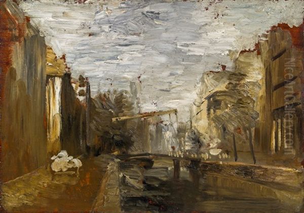 Gracht In Amsterdam Oil Painting by Emil Jacob Schindler