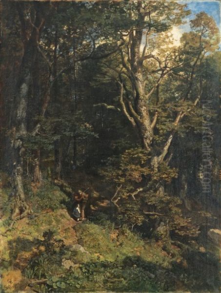 Der Kuss Im Wald (embrace In The Forest) Oil Painting by Emil Jacob Schindler