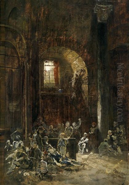 Bosnische Fluchtlinge Im Dom Von Spalato Oil Painting by Emil Jacob Schindler