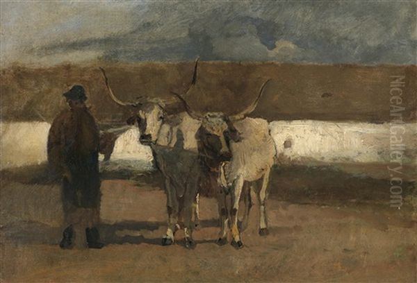 Bauer Mit Ochsengespann Oil Painting by Emil Jacob Schindler