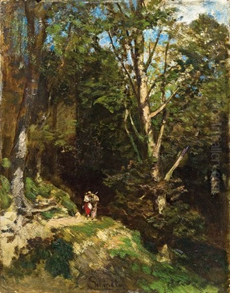 Der Kuss Im Walde (study) Oil Painting by Emil Jacob Schindler