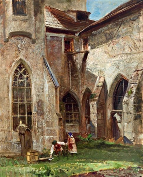 Fassade Der Neuberger Kirche In Der Steiermark Oil Painting by Emil Jacob Schindler