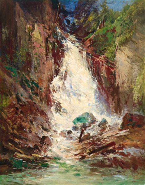 Wasserfall Im Hochgebirge Oil Painting by Emil Jacob Schindler