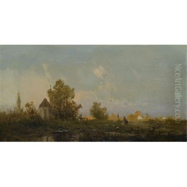 Aus Dem Marchfeld (view Of Marchfeld) Oil Painting by Emil Jacob Schindler