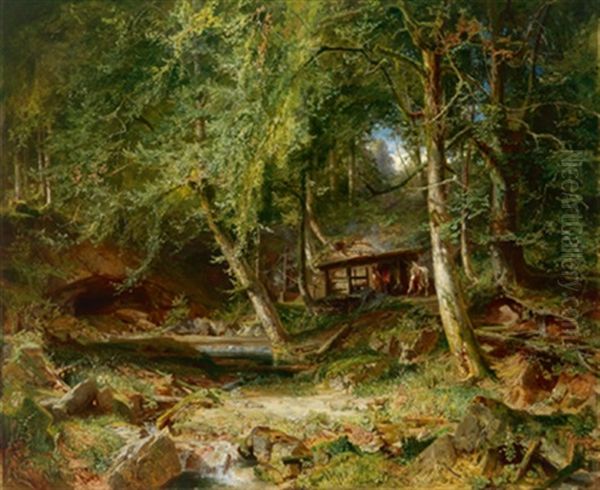 Eine Waldschmiede Oil Painting by Emil Jacob Schindler