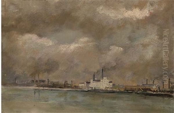 Before The Factories At Kaisermuhlen Oil Painting by Emil Jacob Schindler