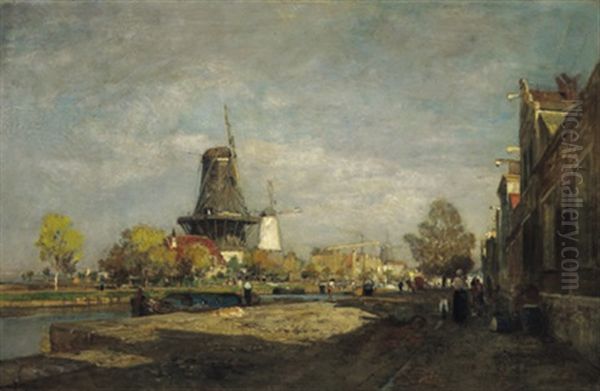 Gracht In Amsterdam Oil Painting by Emil Jacob Schindler