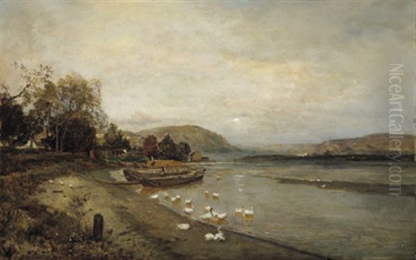 Die Donau Bei Weisenkirchen Oil Painting by Emil Jacob Schindler