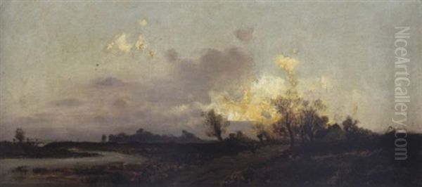 Weite Landschaft In Der Abenddammerung Oil Painting by Emil Jacob Schindler