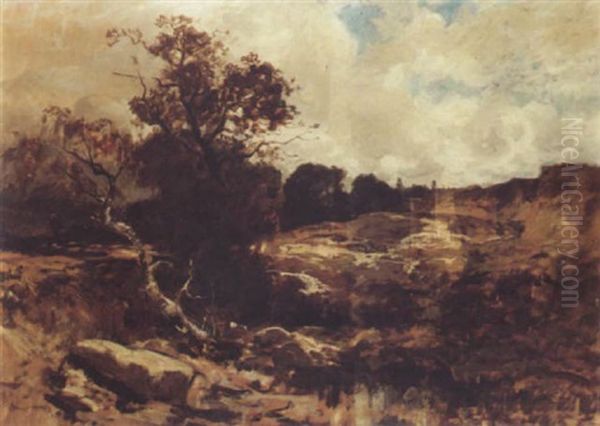 A Study For A River Landscape Oil Painting by Emil Jacob Schindler