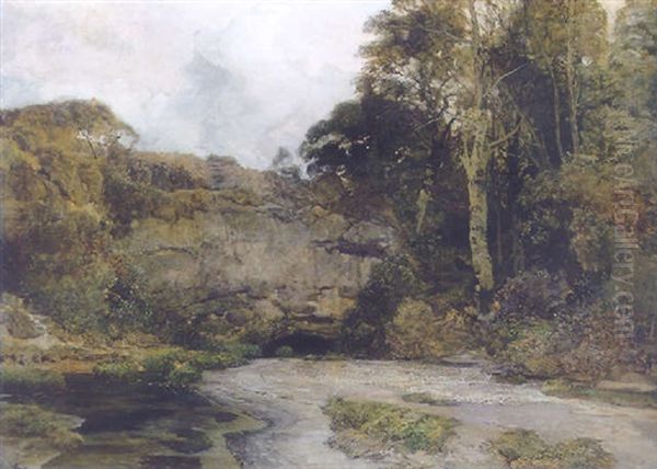 A Wooded River Landscape Oil Painting by Emil Jacob Schindler