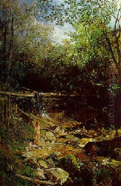 Das Schwefelbacherl Bei Goisern Oil Painting by Emil Jacob Schindler