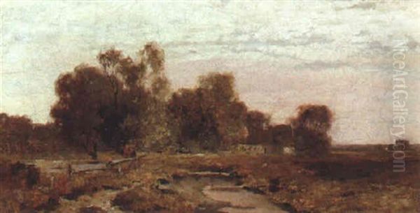 Fluslandschaft Mit Bauernhaus Oil Painting by Emil Jacob Schindler